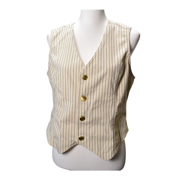 DL1961 Pinstripe Button Front Vest Women's Size Large Beige Blue Cotton Blend - Picture 1 of 9